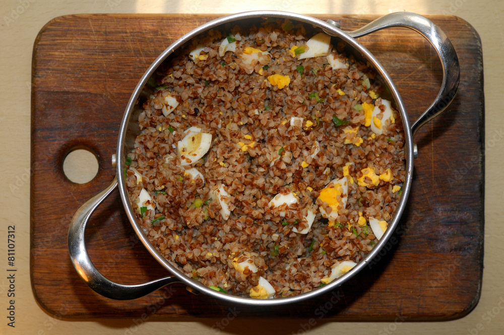 buckwheat porridge with chopped boiled egg and green onion buckwheat porridge with chopped boiled egg and green onion