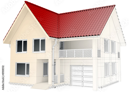 house design wireframe, architectural drawing and visualization