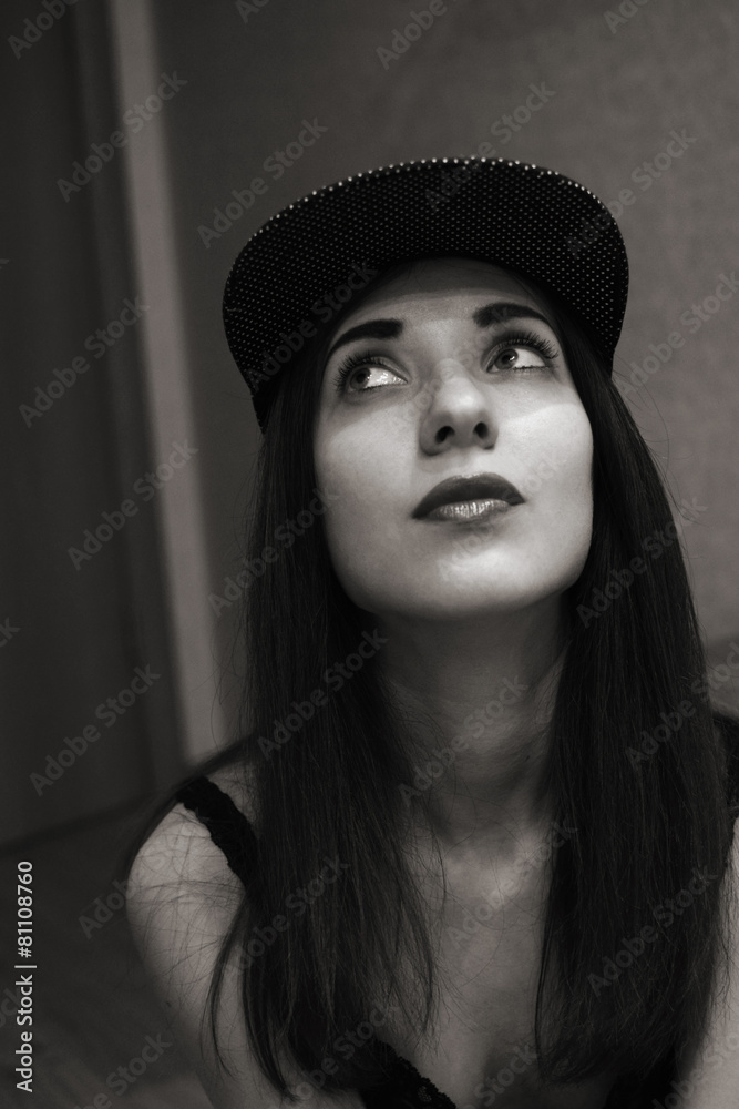 Beautiful young woman, monochrome portait Beautiful young woman, monochrome portait