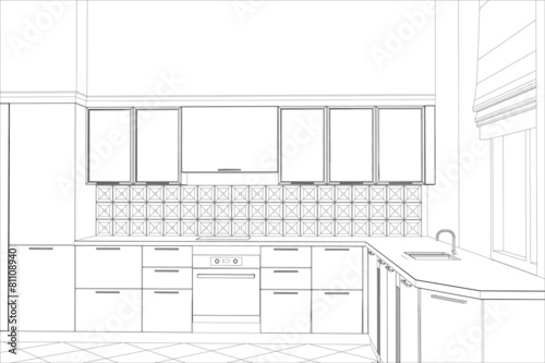 vector design process in wire-frame Illustration created of 3d