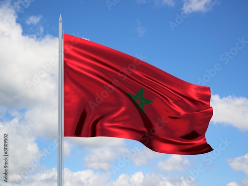 Morocco 3d flag floating in the wind in blue sky