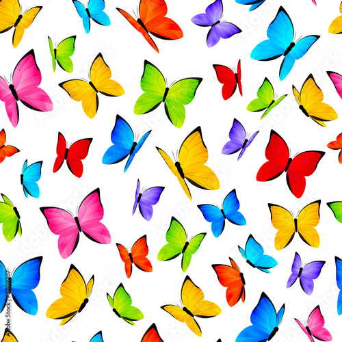 Seamless pattern with color butterflies