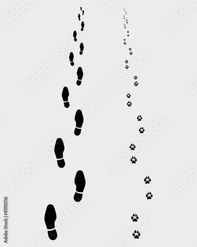 Footprints of man and dog, vector illustration