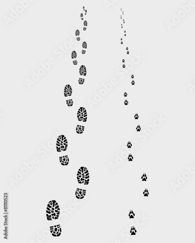 Footprints of man and dog, vector illustration