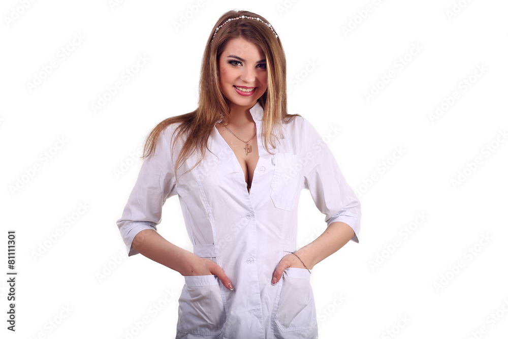 Beautiful smiling doctor standing in her modern office Beautiful smiling doctor standing in her modern office