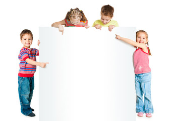 kids with white banner