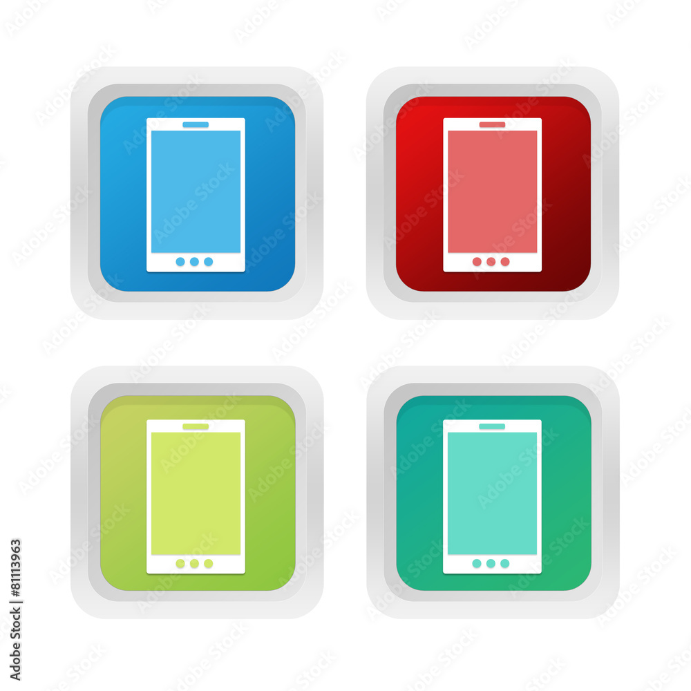 Set of squared colorful buttons with phone symbol Set of squared colorful buttons with phone symbol