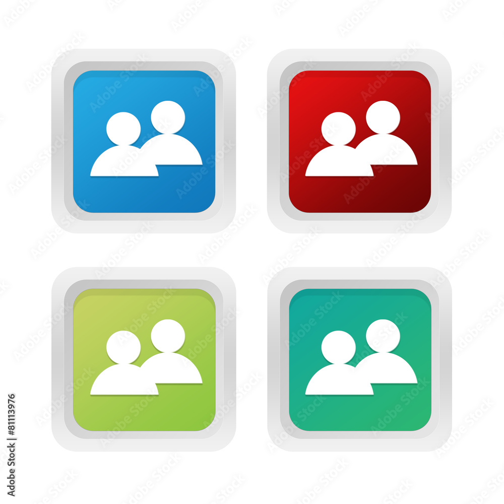 Set of squared colorful buttons with people symbol Set of squared colorful buttons with people symbol