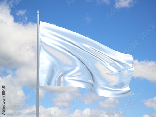 WHITE 3d flag floating in the wind in blue sky