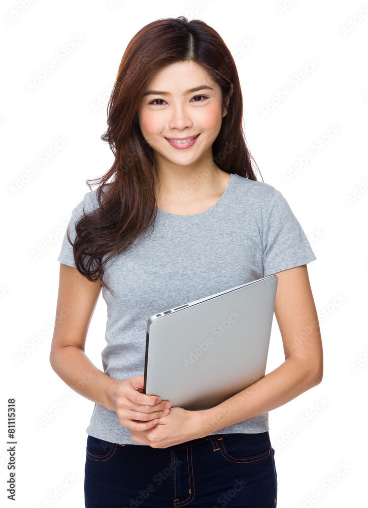Asian businesswoman holding with laptop computer Asian businesswoman holding with laptop computer