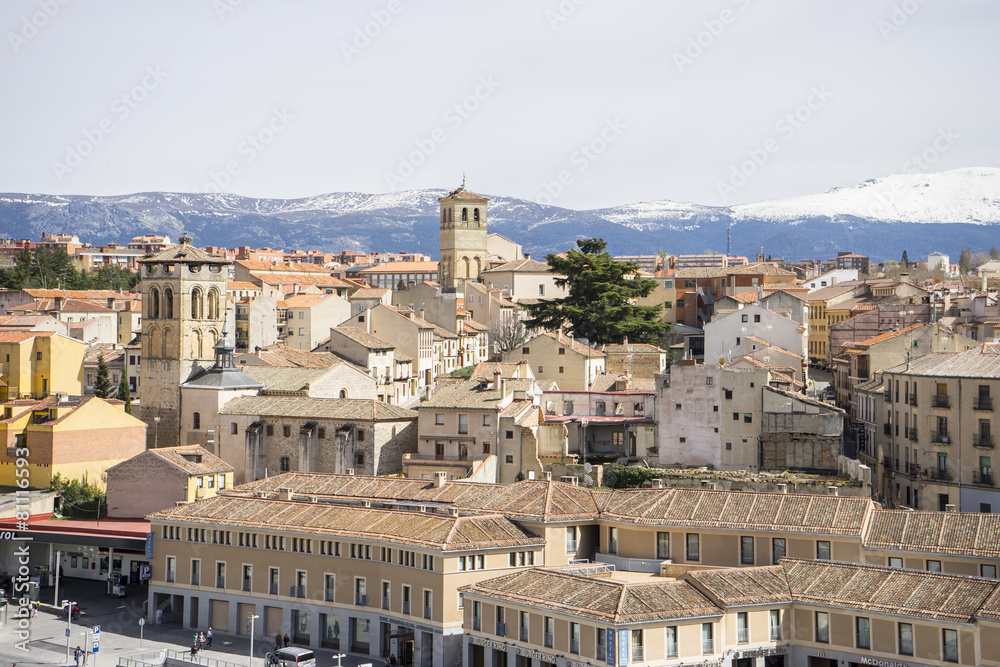Fototapeta premium aerial views of the Spanish city of Segovia. Ancient Roman and m