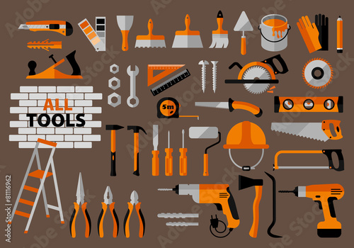 Buildings tools icons set.