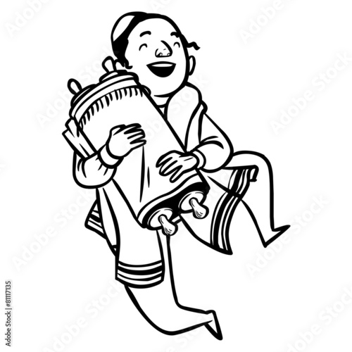 Funny cartoon dancing jewish boy. Vector illustration photo