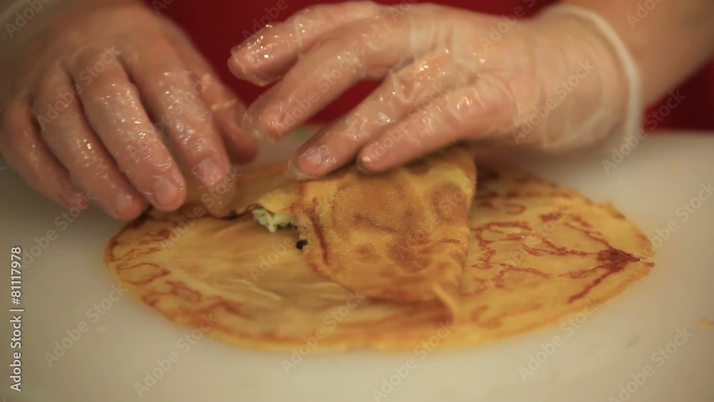 chef women hands cooking boiled eggs with onion filled pancakes chef women hands cooking boiled eggs with onion filled pancakes
