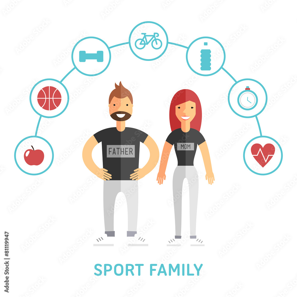 Happy Sport and Healthy Family. Father and mother