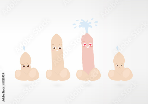 Print op canvas Cute penis shows sex stages: relax, erection and ejaculation
