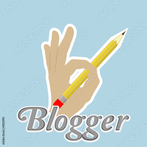 hand holding yellow pencil, blogger writer