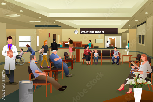 Patients waiting in a hospital waiting room