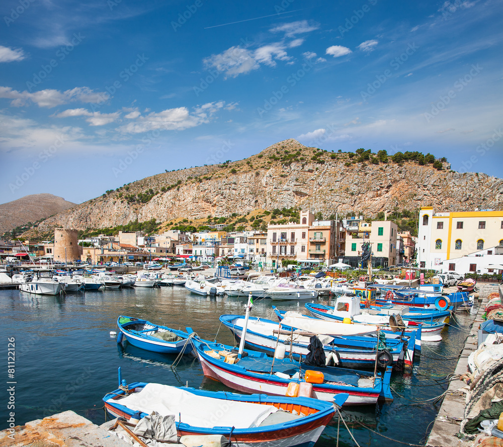 View of Mondello port in Palermo, Sicily. Italy.