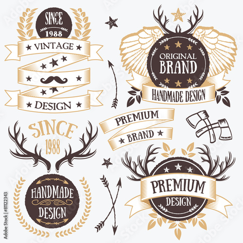 Graceful ribbon banners, labels and badges set. Set 3