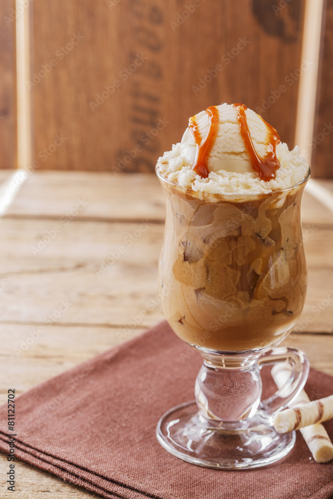iced coffee with milk and ice cream caramel iced coffee with milk and ice cream caramel