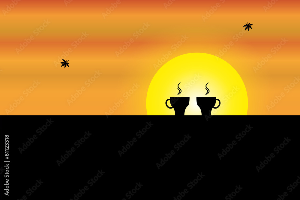 two fresh hot cups of coffee kept on the wall of a balcony with two fresh hot cups of coffee kept on the wall of a balcony with