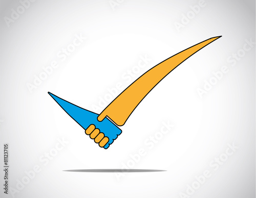blue and orange right tick mark with business success partnershi