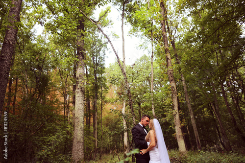 Bride  and groom in the forest © hreniuca
