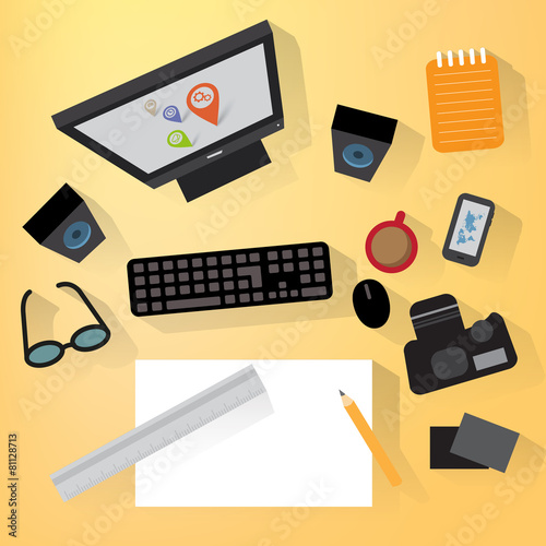 Flat design for workplace organization of animator or phorograph photo