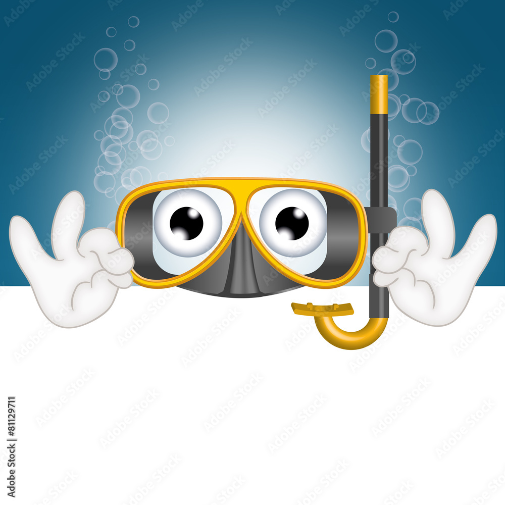 Fototapeta premium Funny diving mask cartoon advertising space placeholder