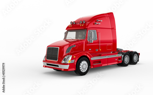 Red american truck isolated on white background