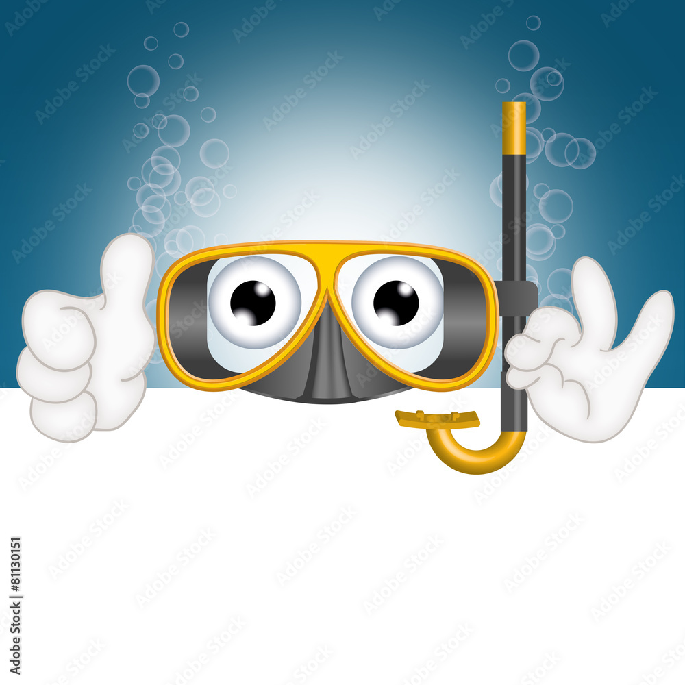 Fototapeta premium Funny diving mask cartoon advertising space placeholder