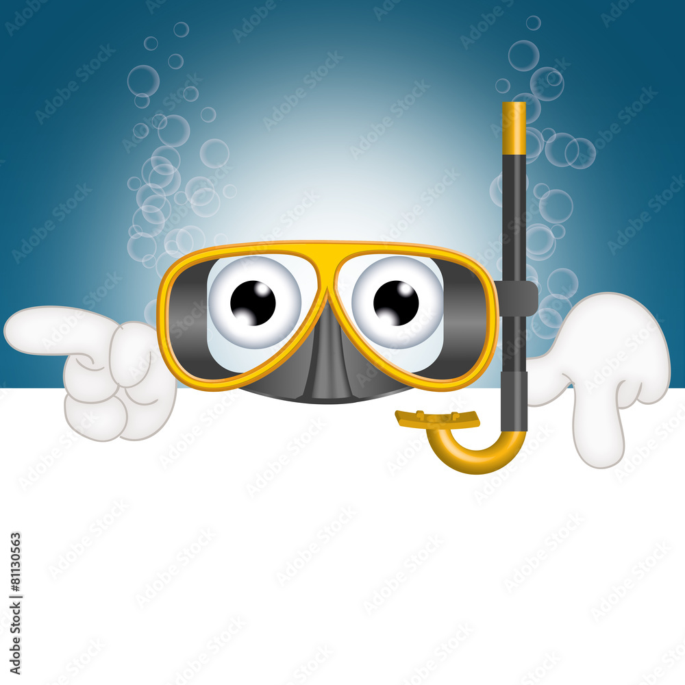 Fototapeta premium Funny diving mask cartoon advertising space placeholder