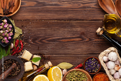Fototapeta Naklejka Na Ścianę i Meble -  Various spices on wooden background