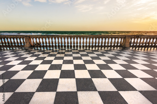 Terrace Mascagni in Livorno, viewpoint along the sea with the ch