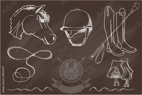 Silhouettes of horses and equipment player