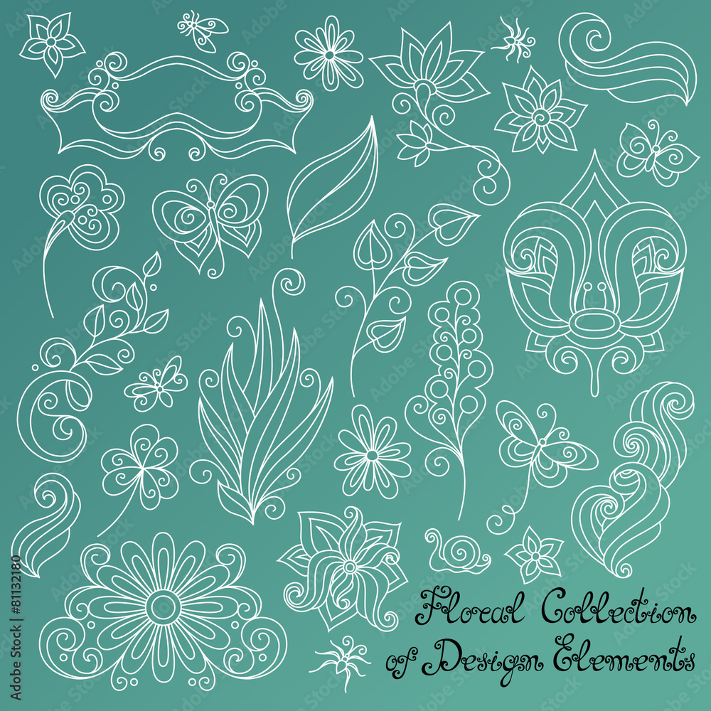 Vector Floral Collection of Hand Drawn Design Elements Vector Floral Collection of Hand Drawn Design Elements