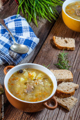 Soup with buckwheat and vegetables.
