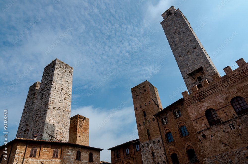Towers and cloudy sky at San Gimignano