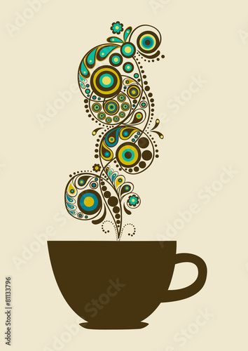 Card with cup and abstract steam