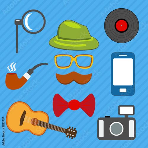 Hipster web and mobile icons set. Vector.