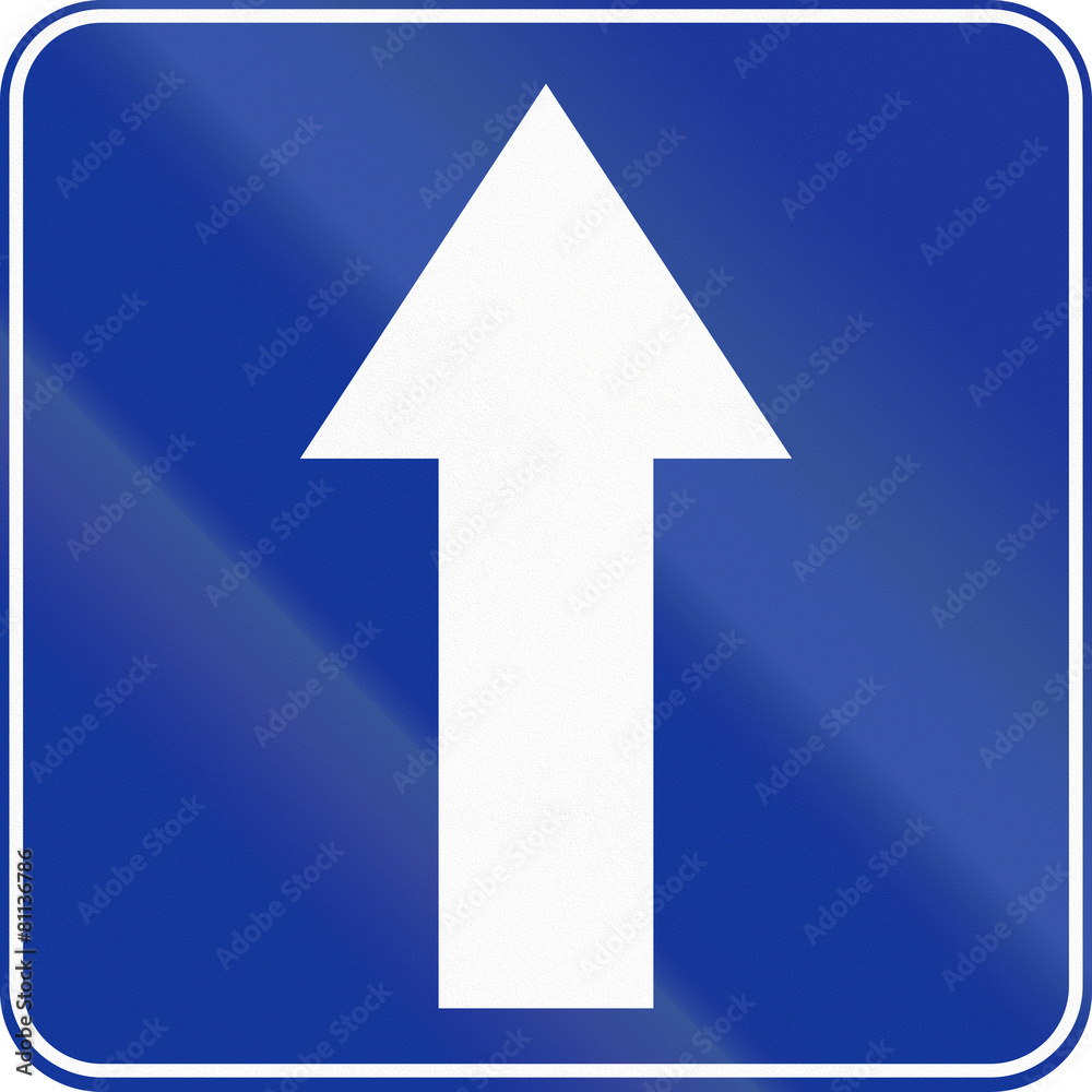 Polish traffic sign: One-way traffic Polish traffic sign: One-way traffic