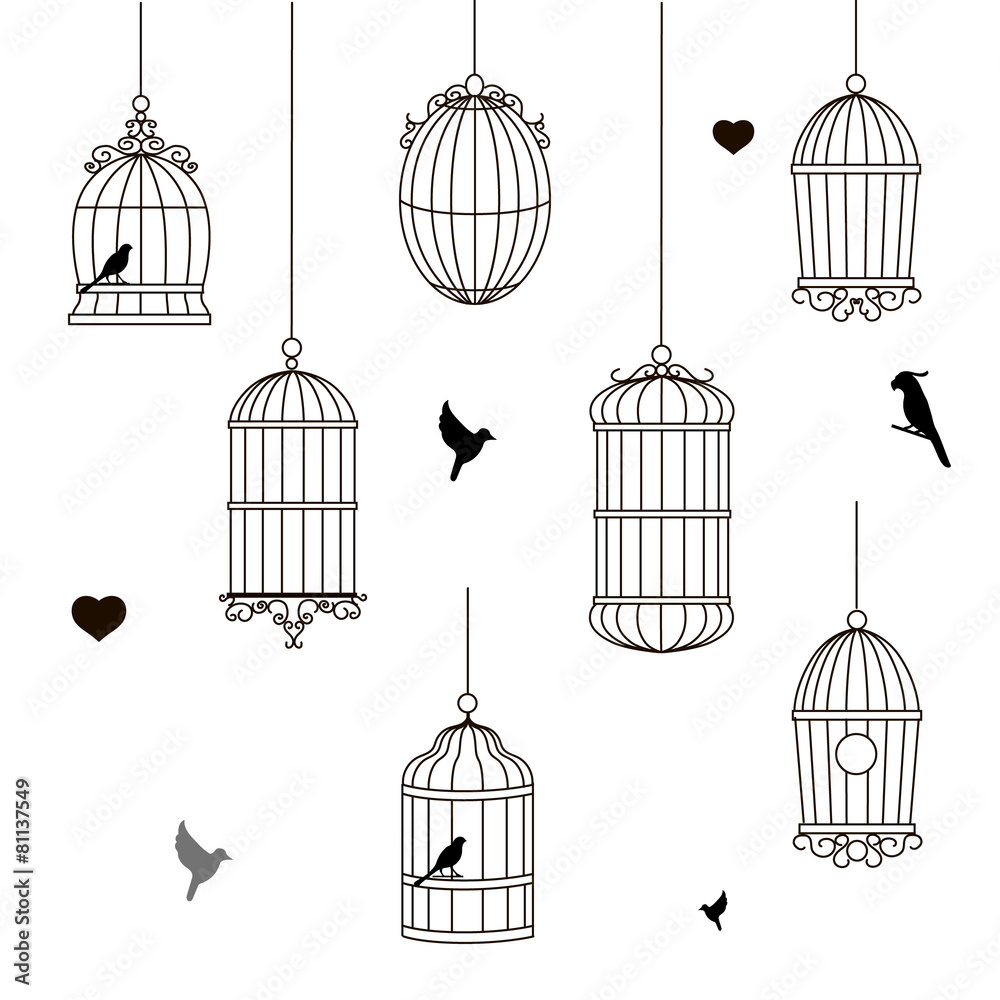 Naklejka premium set of different style bird cage