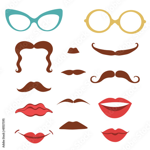 Party set with mustaches, lips, eyeglasses