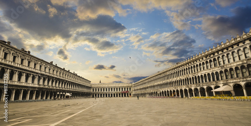Wide panorama in San Marco piazza of Venice, Italy
