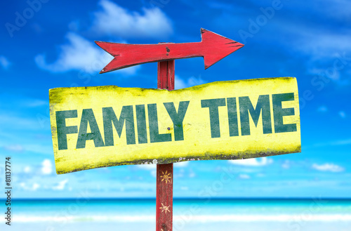 Family Time sign with beach background photo