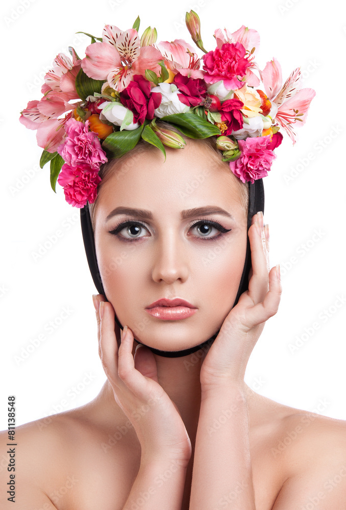 Beauty Spring Girl with Flowers Hair Style Beauty Spring Girl with Flowers Hair Style