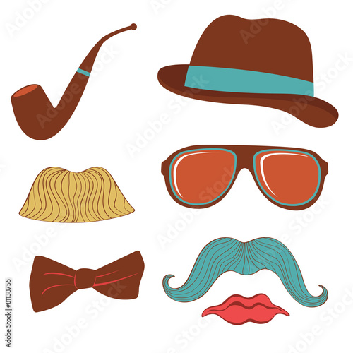 Colorful mustache party elements collection
