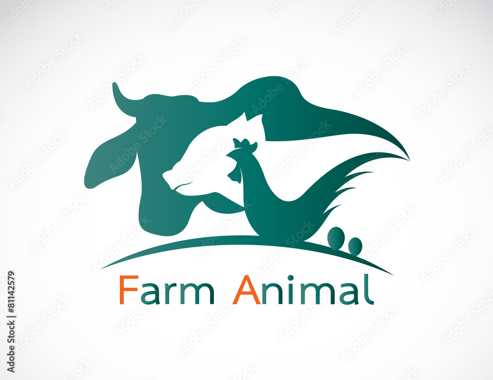 Vector group of animal farm label - cow,pig,chicken,egg. Easy editable layered vector illustration.