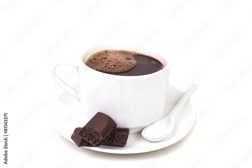 Fototapeta premium delicious hot chocolate drink with two pieces of chocolate